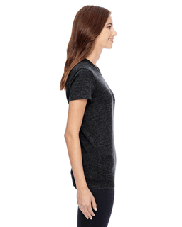 Sample of Alternative 01978E1 Ladies' Ideal Eco Jersey Triblend Pocket T-Shirt in ECO BLACK from side sleeveleft