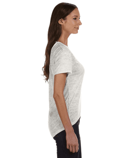 Sample of Alternative 0262382 Ladies' Pony Mélange Burnout T-Shirt with Back Strap in OATMEAL HEATHER from side sleeveleft