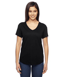 Sample of Alternative 02840MR Ladies' Everyday Cotton Modal V-Neck in BLACK from side front