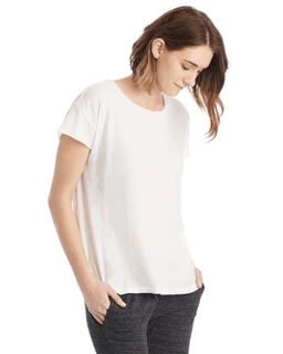 Sample of Alternative 04134C1 Ladies' Rocker Garment-Dyed T-Shirt in WHITE from side sleeveleft