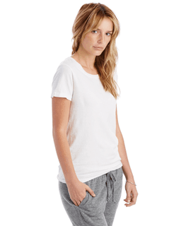 Sample of Alternative 04135C1 Ladies' Vintage Garment-Dyed T-Shirt in WHITE from side sleeveleft