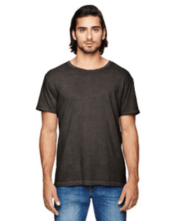 Sample of Alternative 04850C1 Men's Heritage Garment-Dyed Distressed T-Shirt in SMOKE from side front