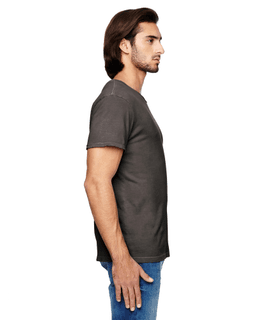 Sample of Alternative 04850C1 Men's Heritage Garment-Dyed Distressed T-Shirt in SMOKE from side sleeveleft