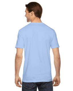 Sample of American Apparel 2001 Unisex Fine Jersey USA Made T-Shirt in BABY BLUE from side back