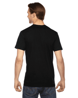 Sample of American Apparel 2001 Unisex Fine Jersey USA Made T-Shirt in BLACK from side back