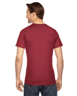 Sample of American Apparel 2001 Unisex Fine Jersey USA Made T-Shirt in CRANBERRY from side back