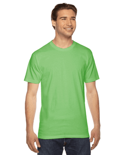 Sample of American Apparel 2001 Unisex Fine Jersey USA Made T-Shirt in GRASS from side front