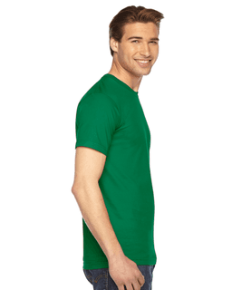 Sample of American Apparel 2001 Unisex Fine Jersey USA Made T-Shirt in KELLY GREEN from side sleeveleft