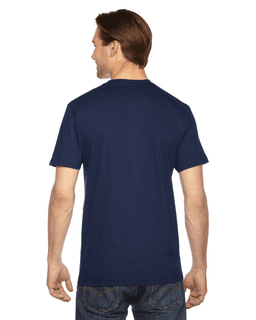 Sample of American Apparel 2001 Unisex Fine Jersey USA Made T-Shirt in NAVY from side back