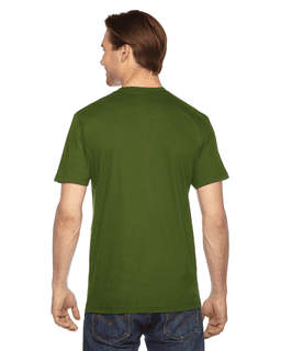 Sample of American Apparel 2001 Unisex Fine Jersey USA Made T-Shirt in OLIVE from side back