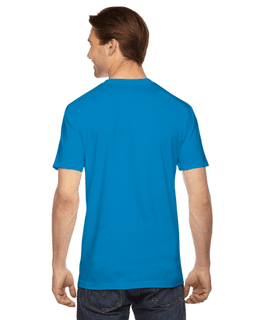 Sample of American Apparel 2001 Unisex Fine Jersey USA Made T-Shirt in TEAL from side back