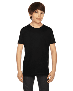 Sample of American Apparel 2201 Youth Fine Jersey USA Made Short-Sleeve T-Shirt in BLACK from side front