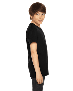 Sample of American Apparel 2201 Youth Fine Jersey USA Made Short-Sleeve T-Shirt in BLACK from side sleeveleft