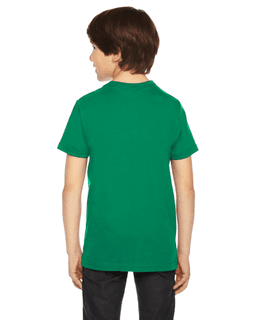 Sample of American Apparel 2201 Youth Fine Jersey USA Made Short-Sleeve T-Shirt in KELLY GREEN from side back