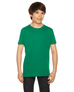 Sample of American Apparel 2201 Youth Fine Jersey USA Made Short-Sleeve T-Shirt in KELLY GREEN from side front