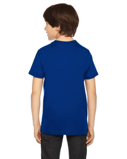 Sample of American Apparel 2201 Youth Fine Jersey USA Made Short-Sleeve T-Shirt in LAPIS from side back