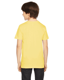 Sample of American Apparel 2201 Youth Fine Jersey USA Made Short-Sleeve T-Shirt in LEMON from side back