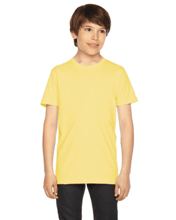 Sample of American Apparel 2201 Youth Fine Jersey USA Made Short-Sleeve T-Shirt in LEMON from side front