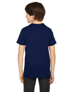 Sample of American Apparel 2201 Youth Fine Jersey USA Made Short-Sleeve T-Shirt in NAVY from side back