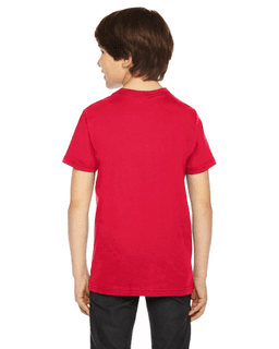 Sample of American Apparel 2201 Youth Fine Jersey USA Made Short-Sleeve T-Shirt in RED from side back