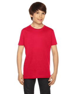 Sample of American Apparel 2201 Youth Fine Jersey USA Made Short-Sleeve T-Shirt in RED from side front