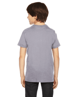 Sample of American Apparel 2201 Youth Fine Jersey USA Made Short-Sleeve T-Shirt in SLATE from side back