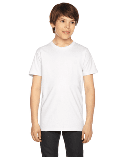 Sample of American Apparel 2201 Youth Fine Jersey USA Made Short-Sleeve T-Shirt in WHITE from side front