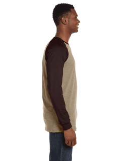 Sample of Canvas 3000C - Men's Jersey Long-Sleeve Baseball T-Shirt in TAN BROWN from side sleeveleft