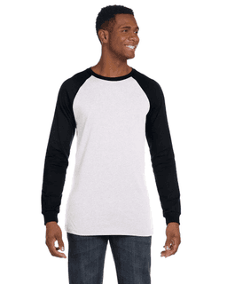 Sample of Canvas 3000C - Men's Jersey Long-Sleeve Baseball T-Shirt in WHITE BLACK from side front