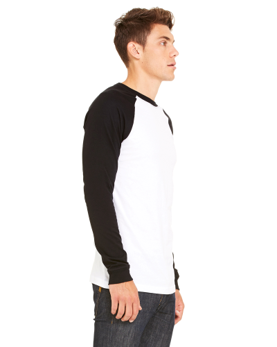 Sample of Canvas 3000C - Men's Jersey Long-Sleeve Baseball T-Shirt in WHITE BLACK from side sleeveleft