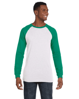 Sample of Canvas 3000C - Men's Jersey Long-Sleeve Baseball T-Shirt in WHITE KELLY from side front