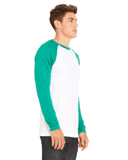 Sample of Canvas 3000C - Men's Jersey Long-Sleeve Baseball T-Shirt in WHITE KELLY from side sleeveleft