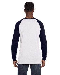 Sample of Canvas 3000C - Men's Jersey Long-Sleeve Baseball T-Shirt in WHITE NAVY from side back