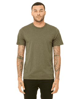 Sample of Canvas 3001 - Unisex Jersey Short-Sleeve T-Shirt in HEATHER OLIVE from side front