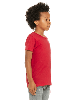 Sample of Canvas 3001Y - Youth Jersey Short-Sleeve T-Shirt in RED from side sleeveleft