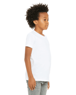 Sample of Canvas 3001Y - Youth Jersey Short-Sleeve T-Shirt in WHITE from side sleeveleft