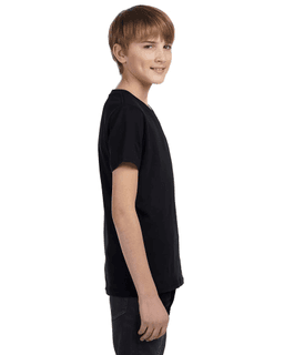 Sample of Canvas 3005Y - Youth Jersey Short-Sleeve V-Neck T-Shirt in BLACK from side sleeveleft