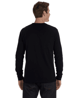 Sample of Canvas 3150 - Men's Jersey Long-Sleeve Henley in BLACK from side back