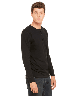 Sample of Canvas 3150 - Men's Jersey Long-Sleeve Henley in BLACK from side sleeveleft