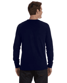 Sample of Canvas 3150 - Men's Jersey Long-Sleeve Henley in NAVY from side back