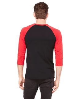 Sample of Canvas 3200 - Unisex 3/4-Sleeve Baseball T-Shirt in BLACK RED from side back