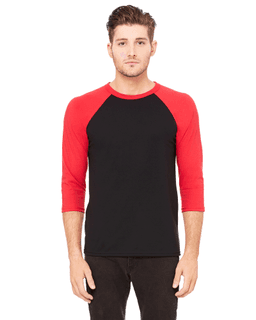 Sample of Canvas 3200 - Unisex 3/4-Sleeve Baseball T-Shirt in BLACK RED from side front