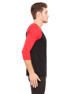 Sample of Canvas 3200 - Unisex 3/4-Sleeve Baseball T-Shirt in BLACK RED from side sleeveleft