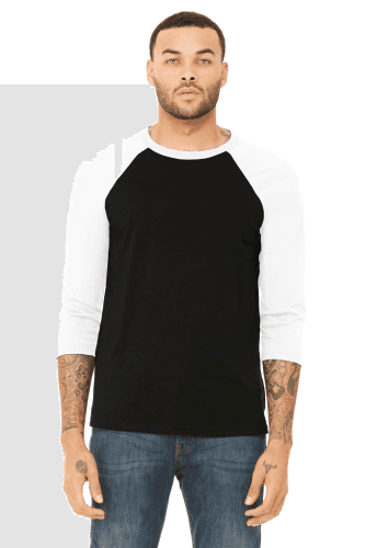 Sample of Canvas 3200 - Unisex 3/4-Sleeve Baseball T-Shirt in BLACK WHITE style