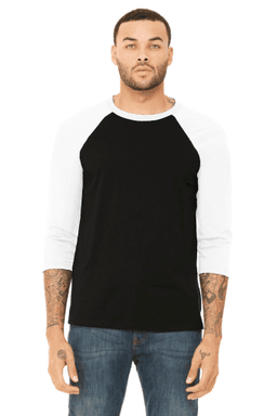 Sample of Canvas 3200 - Unisex 3/4-Sleeve Baseball T-Shirt in BLACK WHITE from side front