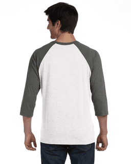 Sample of Canvas 3200 - Unisex 3/4-Sleeve Baseball T-Shirt in WHITE ASPHALT from side back