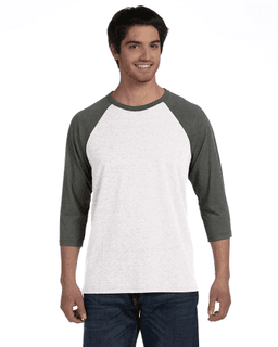 Sample of Canvas 3200 - Unisex 3/4-Sleeve Baseball T-Shirt in WHITE ASPHALT from side front