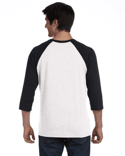 Sample of Canvas 3200 - Unisex 3/4-Sleeve Baseball T-Shirt in WHITE BLACK from side back