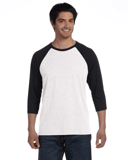 Sample of Canvas 3200 - Unisex 3/4-Sleeve Baseball T-Shirt in WHITE BLACK from side front