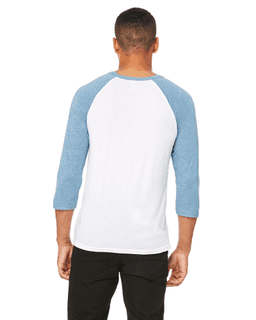 Sample of Canvas 3200 - Unisex 3/4-Sleeve Baseball T-Shirt in WHITE DENIM from side back